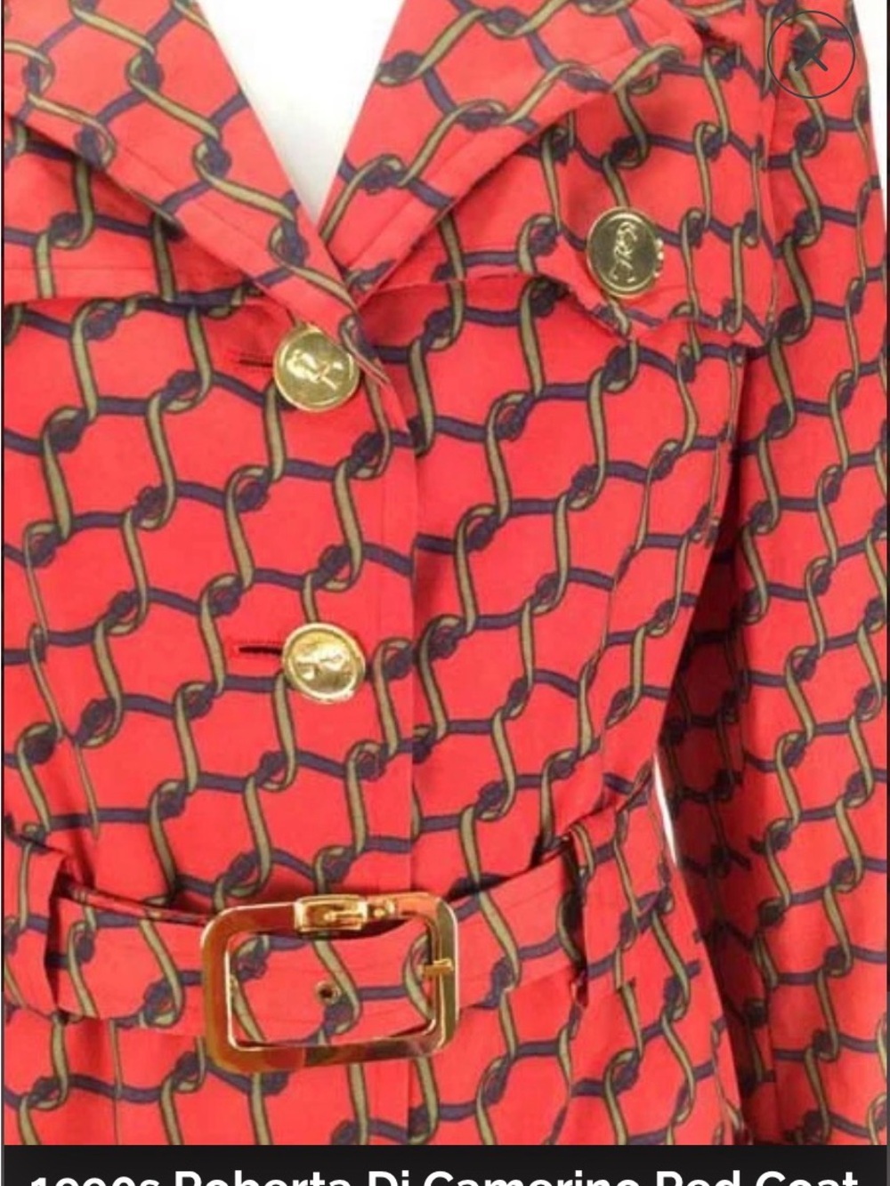 Roberta di Camerino Red and Black Patterned Belted Coat - Picture 3 of 4